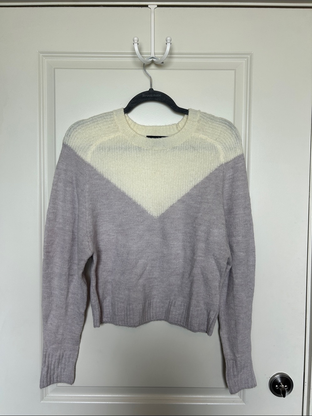 Women's Cream and Light Pink Chevron Pullover Sweater